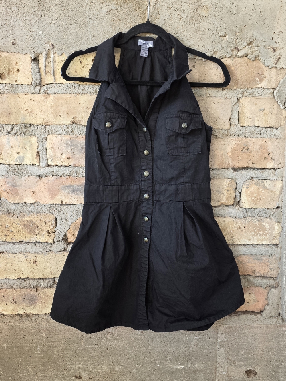 Poetry Clothing Black Halter Mini Dress Button Front Y2K Utility Small